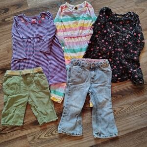 Lot 5 Toddler Girls Clothes 18-24mo OshKosh Old‎ Navy Dresses Jeans Capris